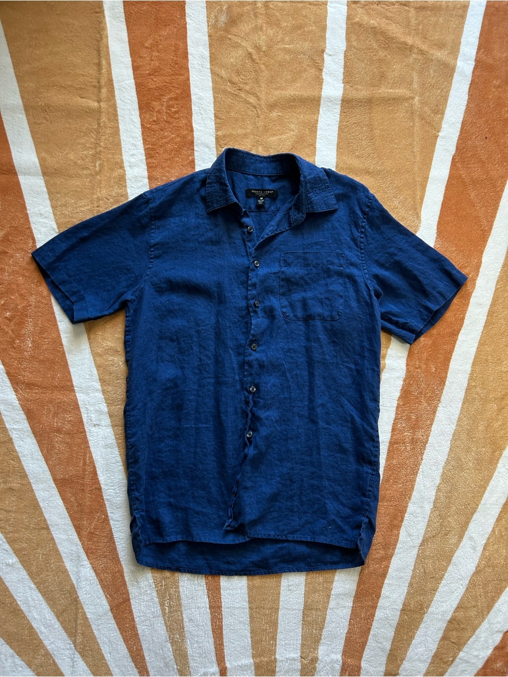 Pronto Uomo linen navy button-up shirt